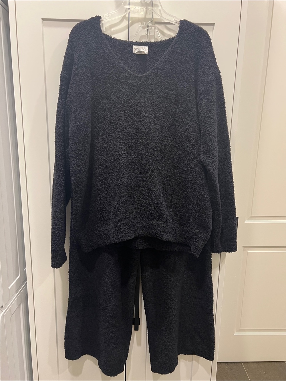 Softies Black Women's Fuzzy Sweater & Wide Leg Pants Set